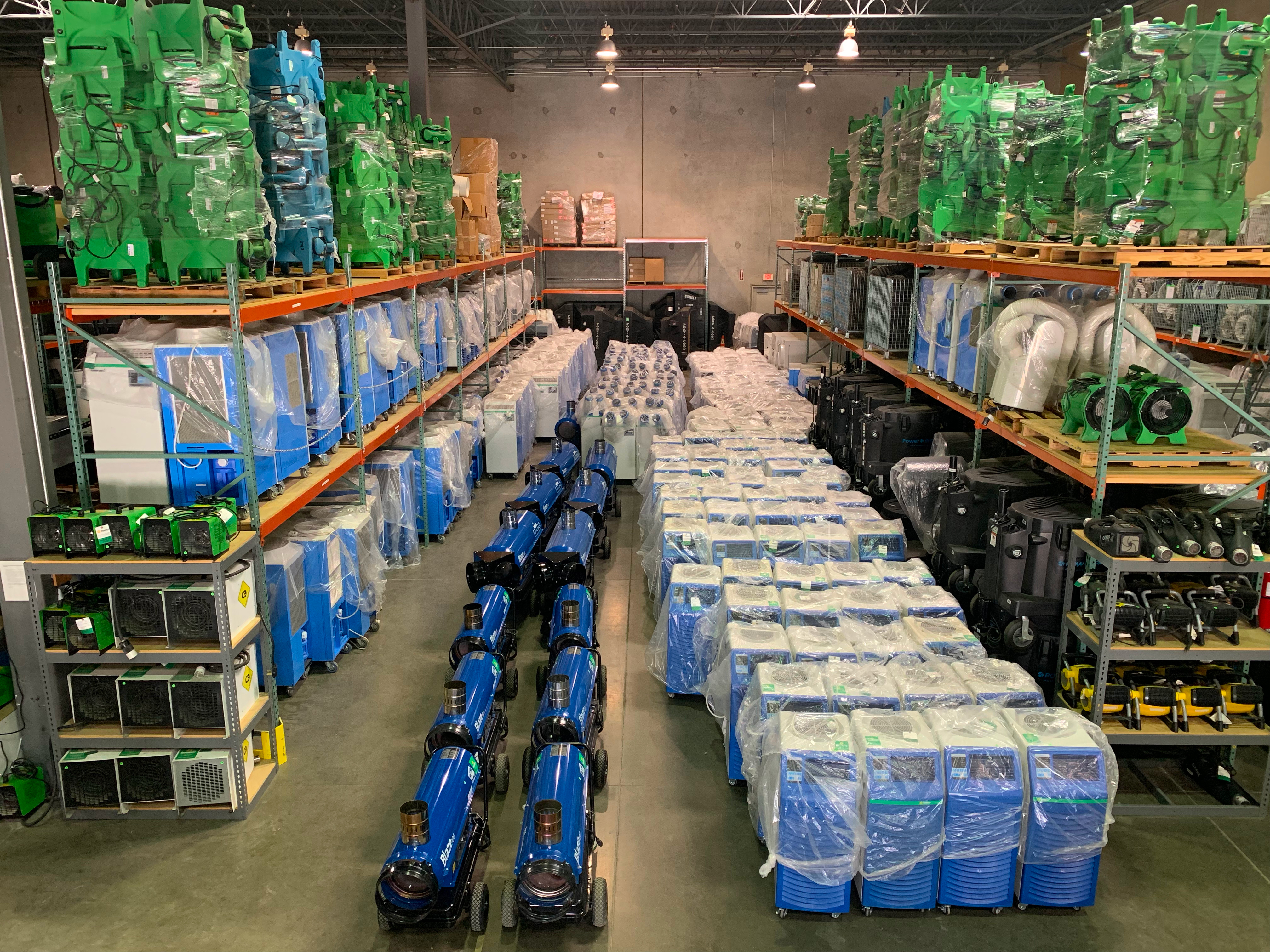 Cooling equipment stored in a warehouse building.